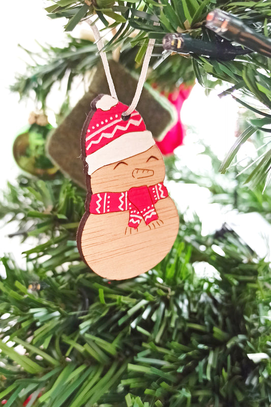 Adorno de madera para el arbol de Navidad - Muñeco de nieve Rojo